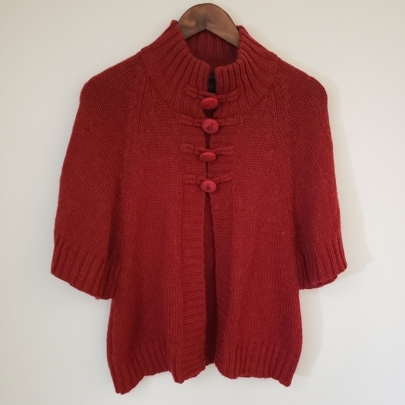 Calvin Klein Red Bat Wing Sleeve Poncho Sweater Wool Alpaca Blend Size Small - Picture 1 of 11